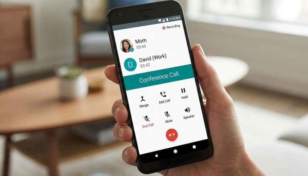 how to tell if you are on a 3-way call android